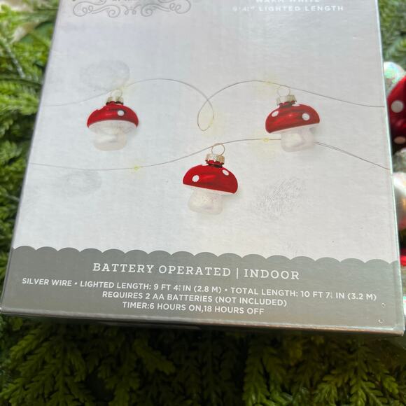 Mushroom Dewdrop Lights LED Red Warm White String Timer Battery Operated - Picture 5 of 7